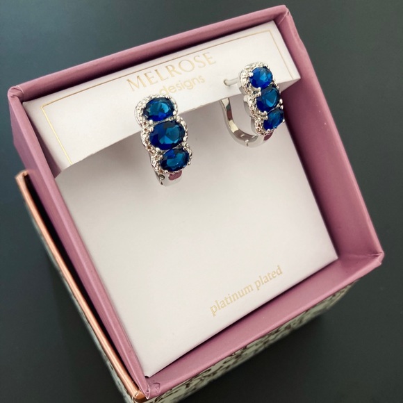 NWOT MELROSE Platinum Plated Blue Earrings - Picture 5 of 9
